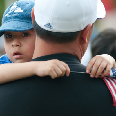 Boy and Dad at Immigrant Rally