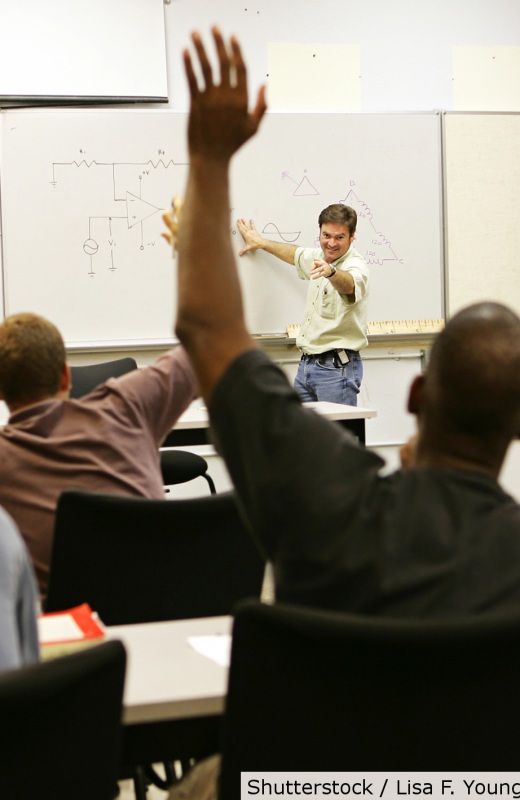 Adult student raising his hand | Shutterstock, Lisa F. Young