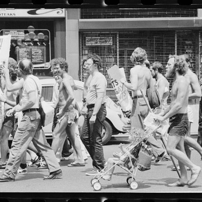 Gay rights advocates march to protest Stonewall raid.